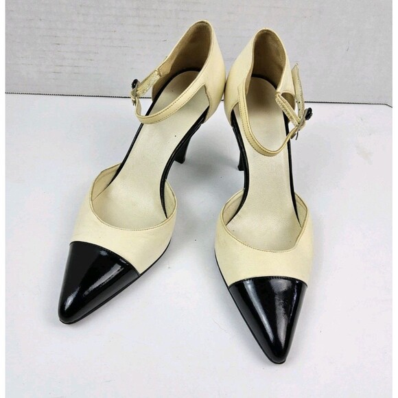 Chanel Two Tone Cap Toe Ankle Strap Heels Size 36 C, US 6C - Picture 1 of 10